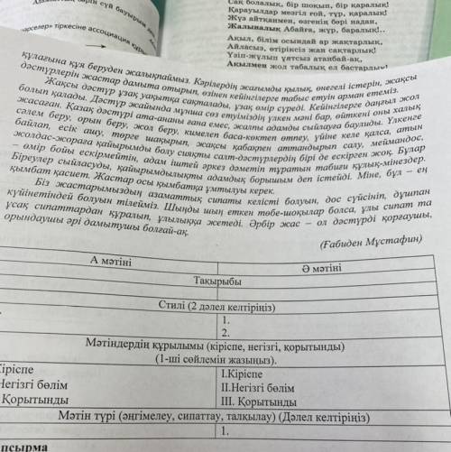 1-тапсырма 1. Мәтіндерді мұқият оқыңыз. Мәтіндердің стилін, тақырыбын, құрылымын салыстырыңыз және қ