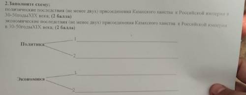 2.Заполните схему:Политические последствия(не менее двух)Присоеденения Казахского ханства к Российск