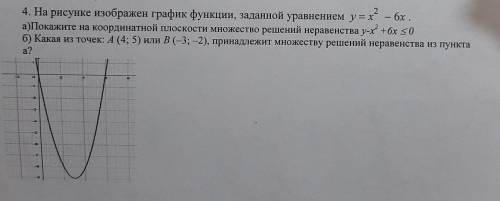 2 4. На рисунке изображен график функции, заданной уравнением у=х? - бх. а)Покажите на координатной