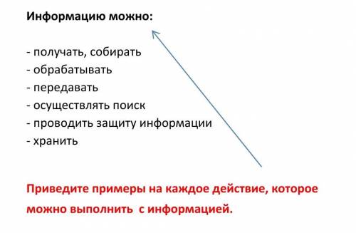 Приведите примеры на каждое действие, котрое можно выполнить с информацией