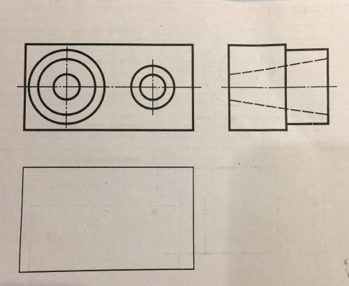 по черчению . По двум видам детали построить третий, выполнить целесообразный разрез, нанести все ви