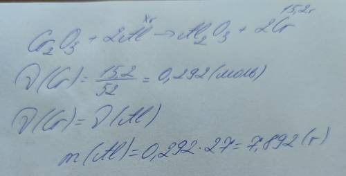 Какую массу алюминия необходимо взять для получения 15,2 г хрома из оксида хрома (III) АЛЮМОТЕРМИЧЕС