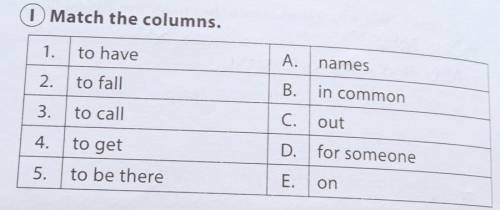 Match the columns. 1. to have A. names 2. to fall B. in common 3. to call C. out 4. to get D. for so