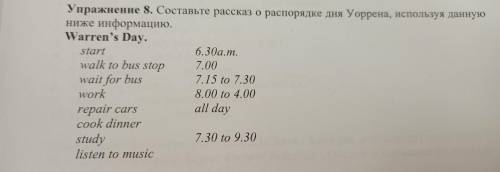 Составить рассказ о распорядке дня Уорена, желательно с переводом, плачу за качественную работу, пла