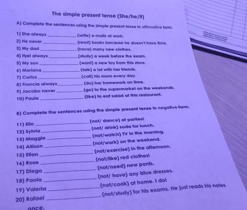 The simple present tense (She/he/it) A) Complete the sentences using the simple present tense in aff