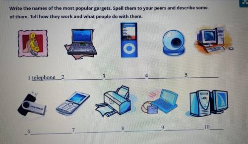 Write the names of the most popular gargets. Spell them to your peers and describe some of them. Tel