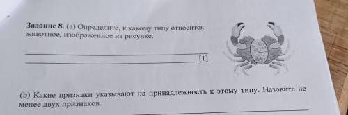 Задание 8. (а) Определите, к какому типу относится животное, изображенное на рисунке. [1] (b) Какие