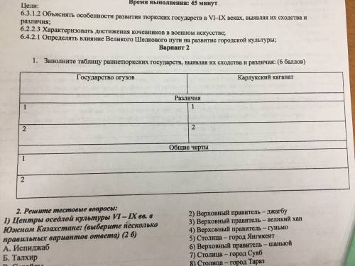 1. Заполните таблицу раннетюркских государств, выявляя их сходства и различия