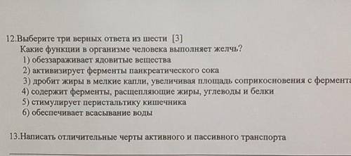 Выберите три верных ответа из шести какие функции в организме человека выполняет желчь