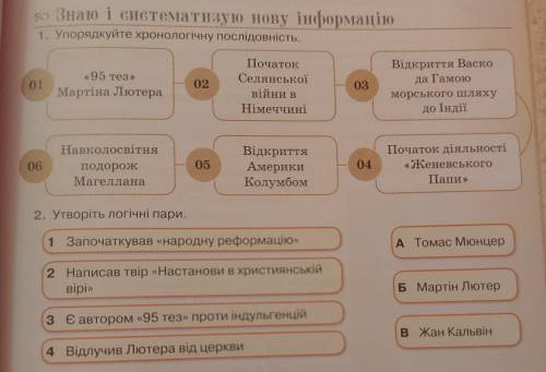 1)упорядкуйте хронологічну послідовність2) Утворіть логічні пари