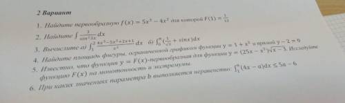 1. Найдете первообразную f(x)=5x^3-4x^2 , для которой F(1)=1/12.2. найдите Интеграл 3/sin^2 •3xdx