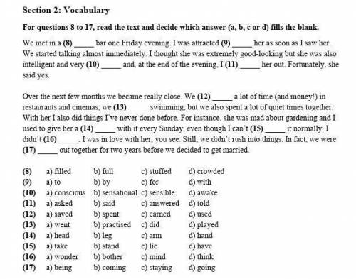 Section 2: Vocabulary For questions 8 to 17. read the text and decide which answer (a, b, cor d) fil