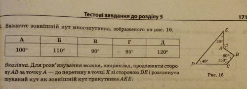 Знайдіть зовнішній кут многокутника, на рисунку