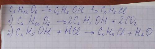 Сделать перетворення C6H12O6>C2H5OH>C2H5CL