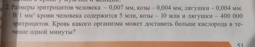 ме- ый, ка 2. Размеры эритроцитов человека - 0,007 мм, козы - 0,004 мм, лягушки - 0,004 мм. В 1 мм к