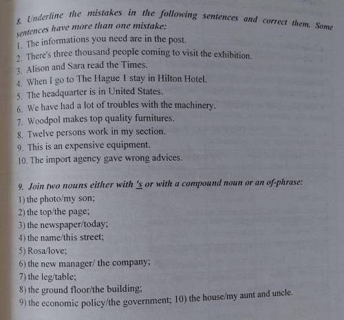 8. Underline the mistakes in the following sentences and correct them. Some sentences have more than