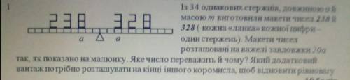 Із 34 однакових стержнів, довжиною a й масою m виготовили макети чисел 238 й 328 (кожна лаика кожн