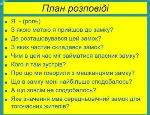 Скласти письмово розповідь про відвідування вами середньовічного замку