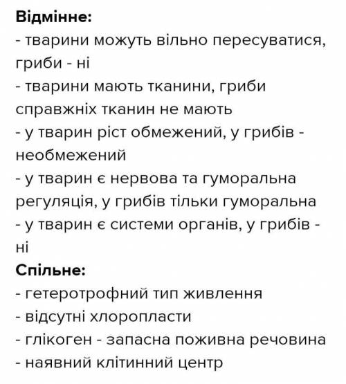 Що спільного й відмінного між справжніми тваринами, справжніми гриба-ми й зеленими рослинами