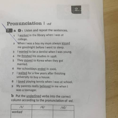 1Listen and repeat the sentences. 2 Put the underlined verbs into the correct column according to th