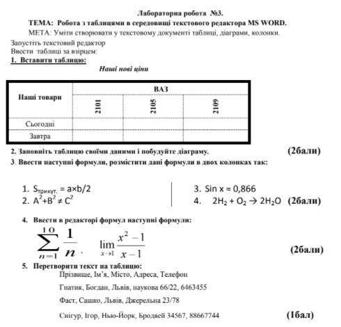 Информатика лабораторка в MS WORD.