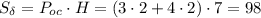 S_{\delta}=P_{oc}\cdot H= (3\cdot 2+4\cdot 2)\cdot 7=98