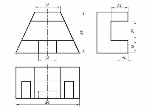 построить аксонометрическая фигуру, вид сверху, сбоку, справа