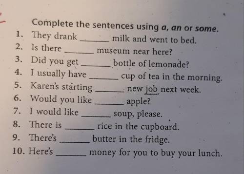 Complete the sentences using a, an or some