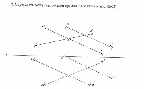 Определить точку пересечения прямой EF с плоскостью ABCD