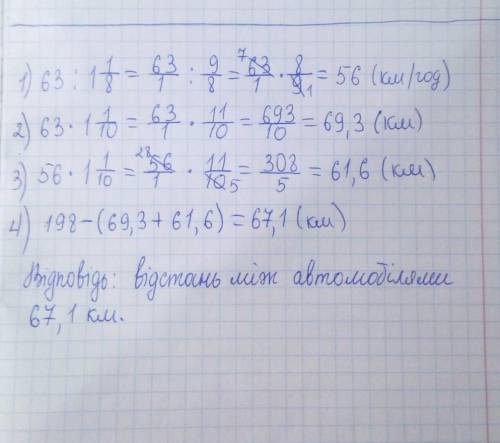 З двох міст одночас назустріч один одному вирушили два автомобiлi. Швидкість одного з них 63 км/год,