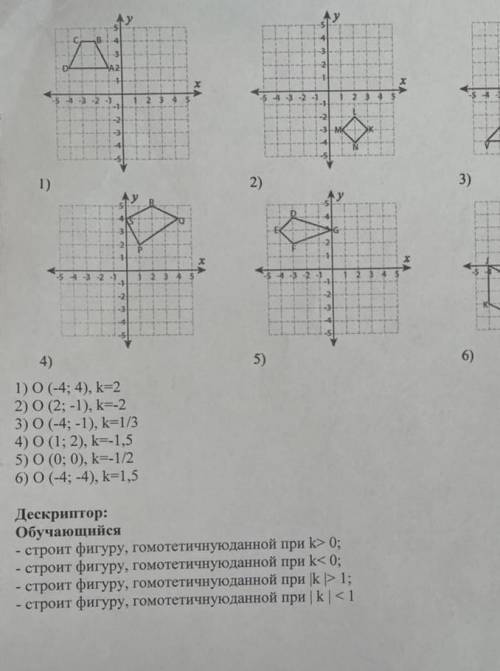 Постройте фигуру,гомотетичную данной с цетром в точке О и коэфицентом к