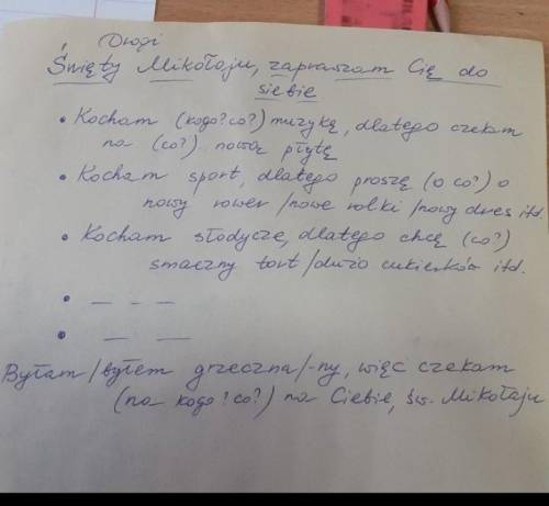 скласти лист до миколая на польській мові; ЗРАЗОК: