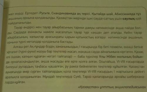 Тапсырма. Мәтін мазмұны бойынша жоспарды реттеп жаз. Ақшаның пайда болуыІшкері және сыртқары жерде с