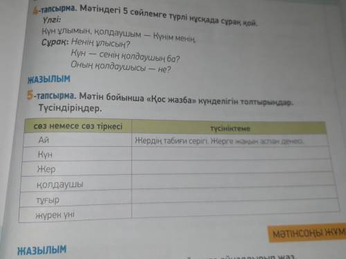 5-тапсырма. Мәтін бойынша<Қос жазба> күнделігін толтырыңдар. Түсіндіріңдер.