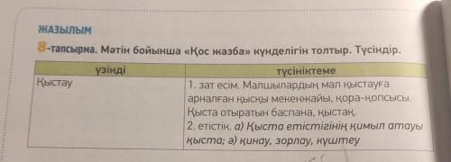 * ЖАЗЫЛЫМ 8-тапсырма. Мәтін бойынша «Қос жазба» күнделігін толтыр. Түсіндір. үзінді түсініктеме Қыст