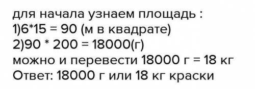 Ширина извинения пола комнаты равны 6 см и 15 см а для покраски 1 дм2 пола используется 200 г краски
