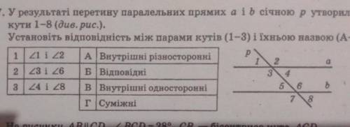 ів Геометрія 7 клас У результаті перетину паралельних прямих а і b січною р утворилися кути 1-8(див.