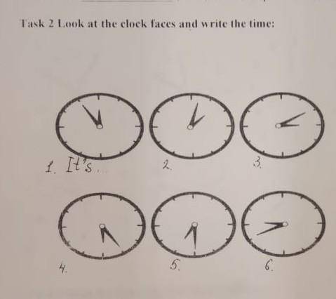 Task 2 Look at the clock faces and write the time: