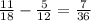 \frac{11}{18} -\frac{5}{12} =\frac{7}{36}