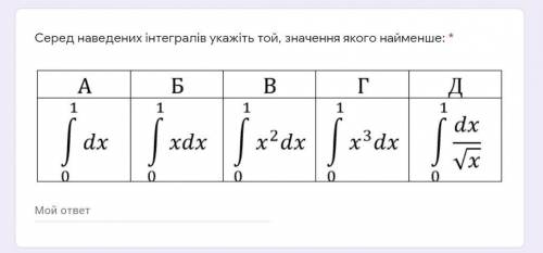 Серед наведених інтегралів укажіть той, значення якого найменше: *