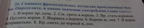 Спишите фразеологизмы вставляя пропущенные буквы Определите В каком значении употреблено слово корен