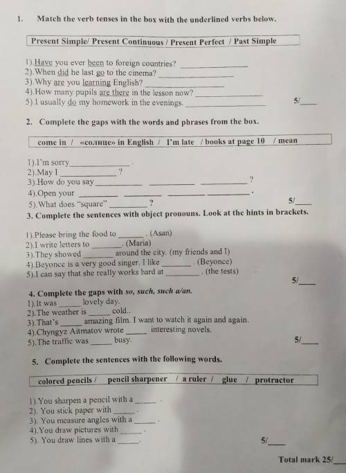 1. Match the verb tenses in the box with the underlined verbs below. Present Simple/ Present Continu