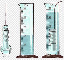 2. На рисунках изображен грузик, помещенный в мензурку с водой. Масса груза составляет 785 г. По рис