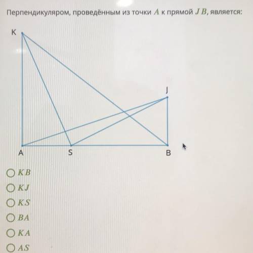 Перпендикуляром, проведённым из точки Ак прямой JB, является: K B K J K S B A K A A S