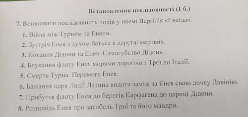 Встановити послідовність подій у поемі Вергілія «Енеїда»