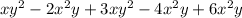 xy {}^{2} - 2x {}^{2} y + 3xy {}^{2} - 4x {}^{2} y + 6x {}^{2} y