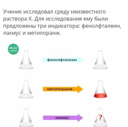 № 3. Цвет индикатора лакмуса изменился на.№ 4. Среда неизвестного раствора Х .