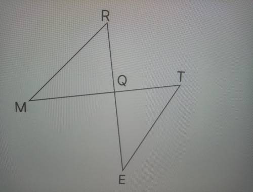 Две перпендикулярные прямые пересекаются в точке Qи образуют треугольники МQR иT QE. Известно, что R