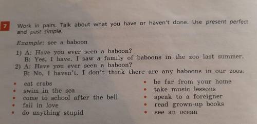 Work in pairs .talk adout what you have or haven't done . use present perfect and past simple