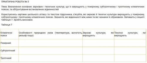 Користуючись картами шкільного атласу та текстом підручника, з'ясуйте, які зернові й технiчнi культу